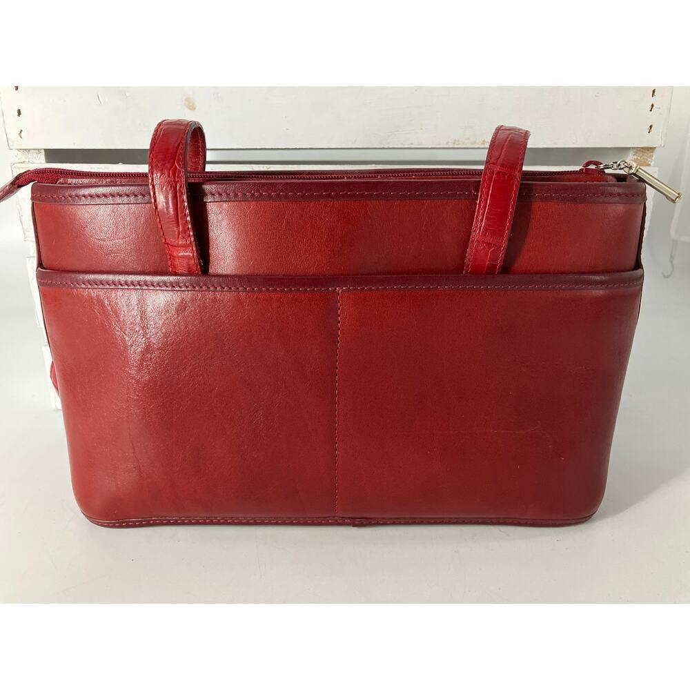 BRIGHTON SMALL RED SMOOTH LEATHER ANIMAL PRINT SHOULDR BAG - Picture 3 of 16